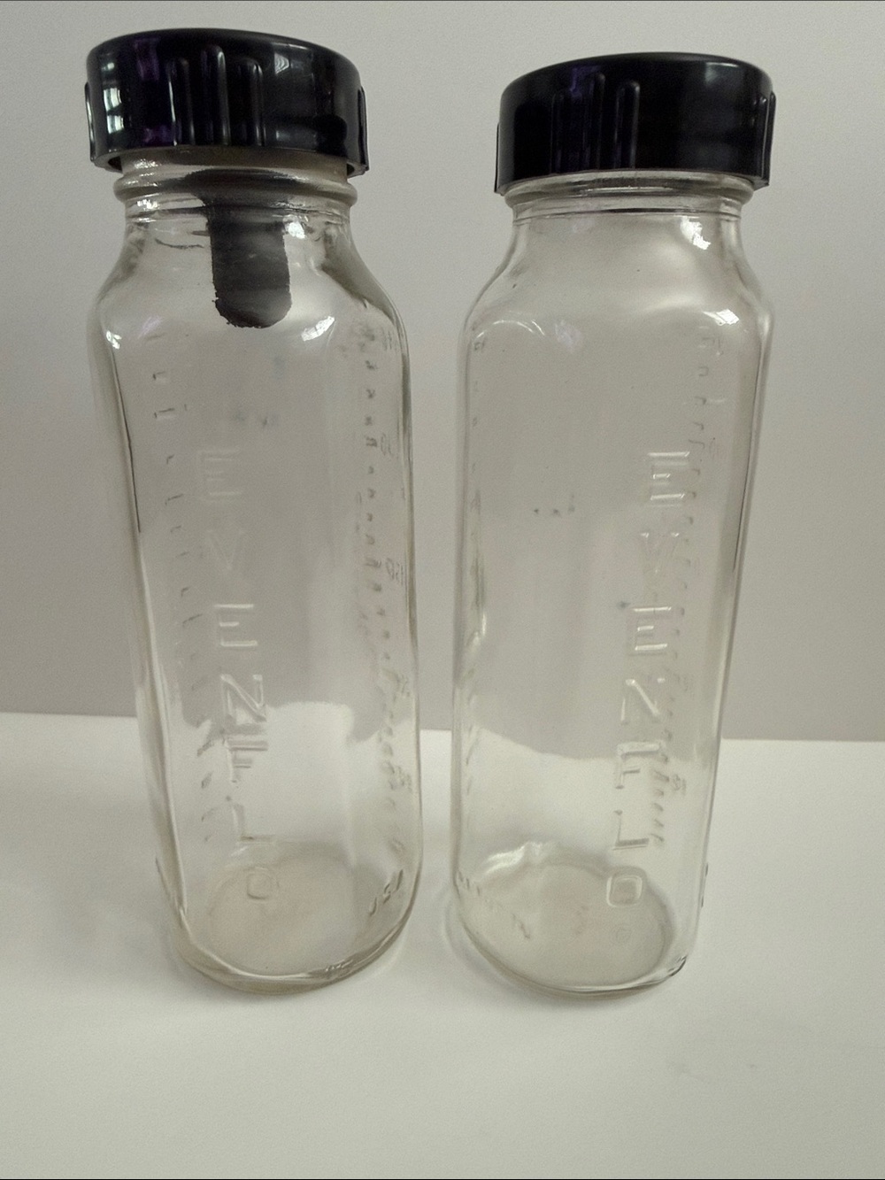 Antique Set of 2 Glass Baby Bottles EVENFLO 8 ounce, 1 w nipple